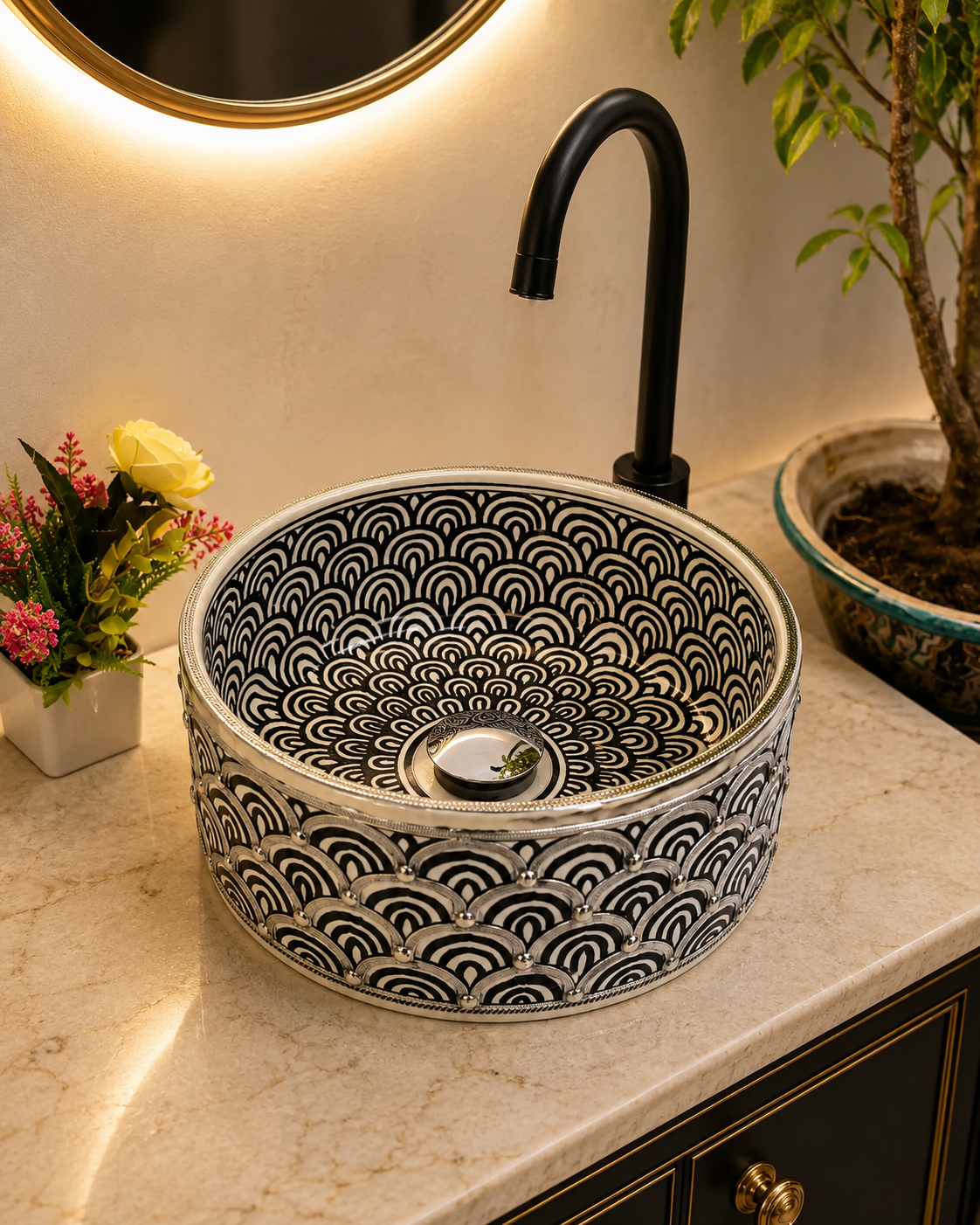 Brushed Solid bathroom Basin silver - modern sink with Mid-Century bathroom Flair - Artisanal Farmhouse  Basin