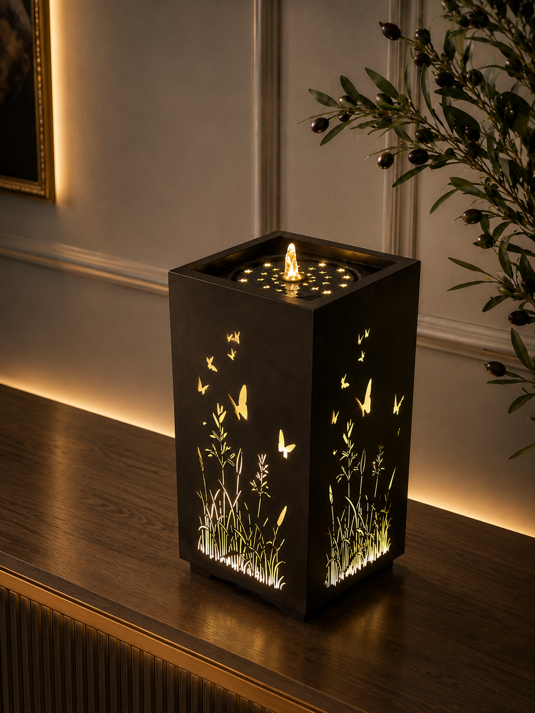 PAMPLONA Metal Outdoor & Indoor Water Feature with Lights and Electric Pump