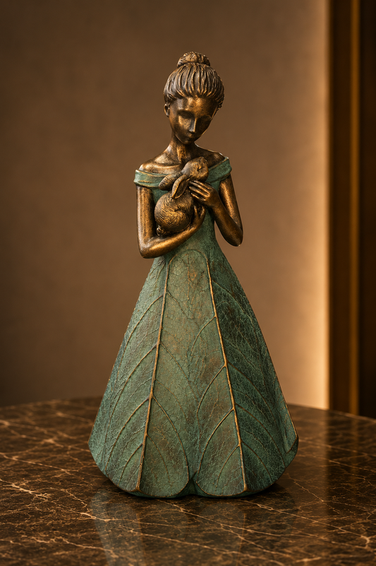Helina Elegant Lady in Bronze with Blue Leaves Dress New Collection