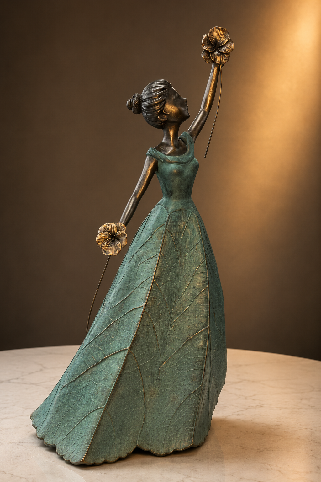 Georgina Elegant Lady in Bronze with Blue Leaves Dress New Collection
