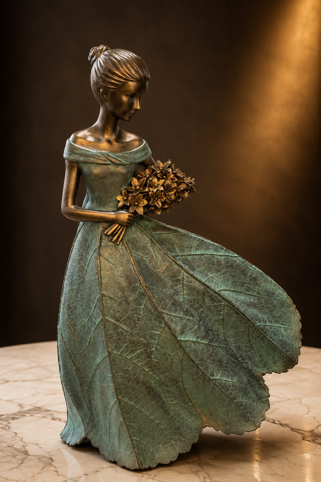 Mellina Elegant Lady in Bronze with Blue Leaves Dress New Collection