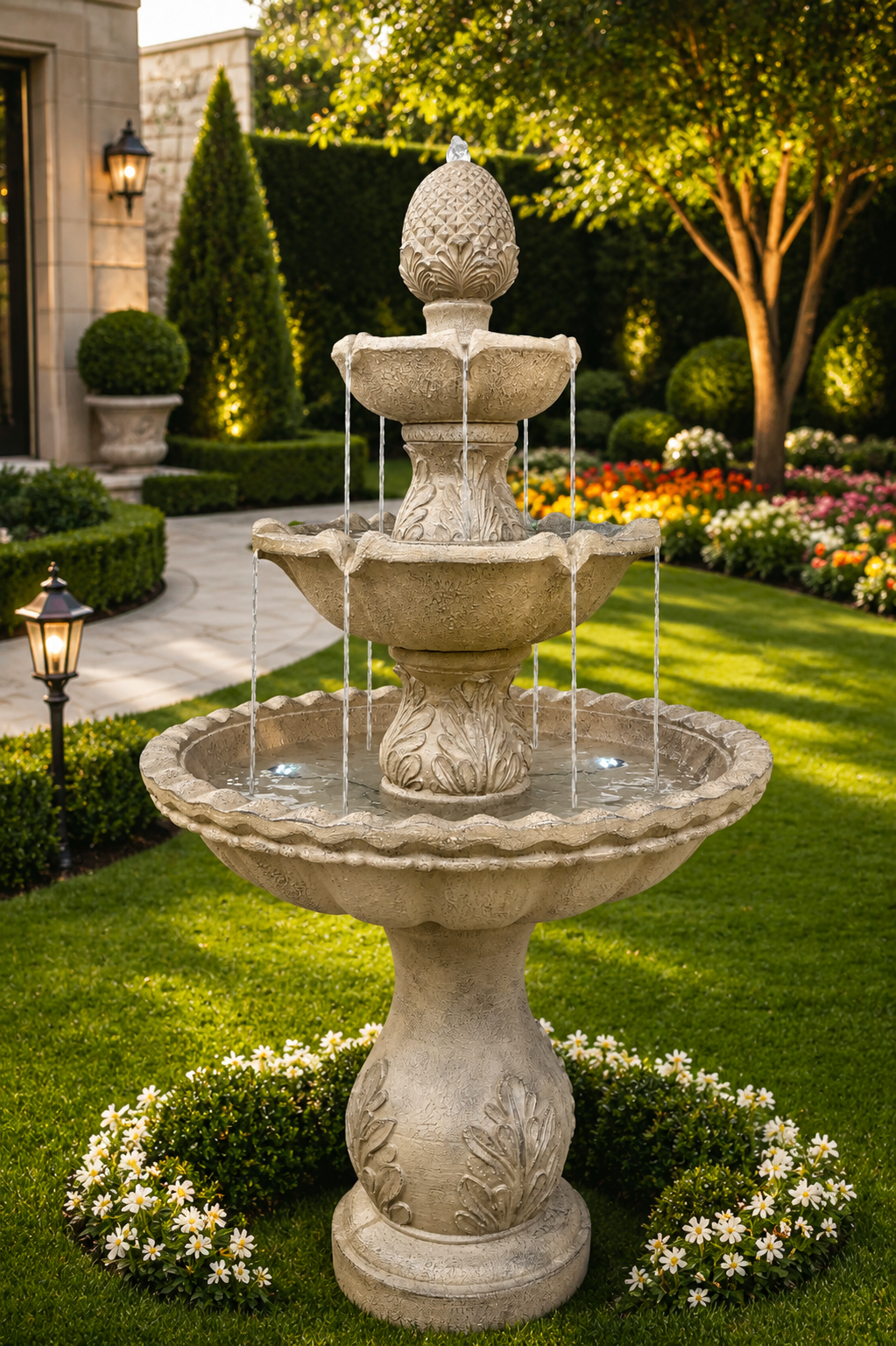 IGLESIA  Stone Effect 3-tiered Solar Water Feature