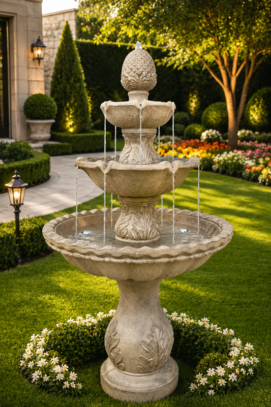 IGLESIA  Stone Effect 3-tiered Solar Water Feature