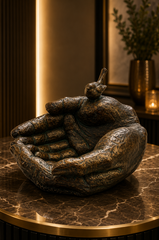 Hands Shaped Nest & Bird Planter Copper Colour Ornament NEW