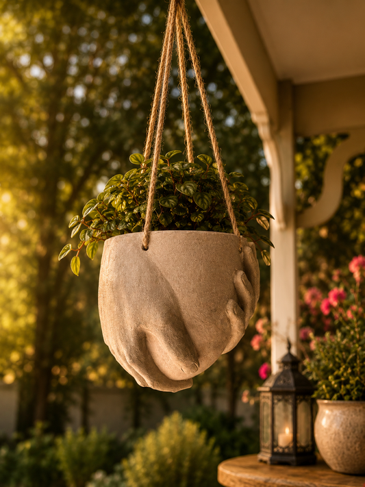 New Two Hands Terracotta Clay Effect Hanging Planter Ornament