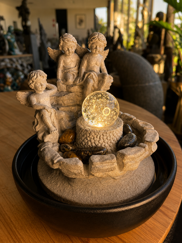 Angeli New Age Spiritual Fountain Angels with Glass Ball