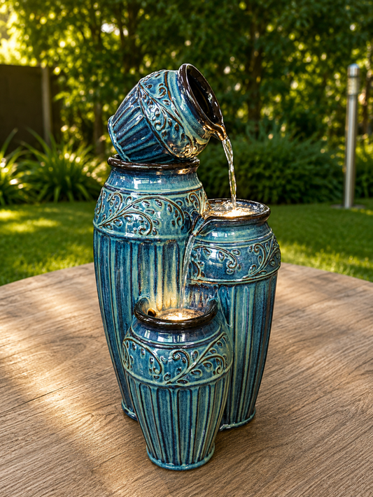 Rosaleda Glazed Ceramic Mediterranean Blue Fountain New November 2021