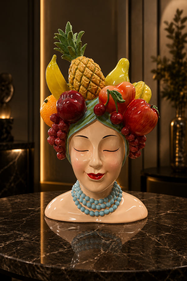 Copacabana Planter Head with Fruits in Vivid Colours Ceramic Finish
