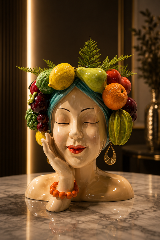 Acapulco Planter Head with Fruits & Earrings in Vivid Colours Ceramic Finish