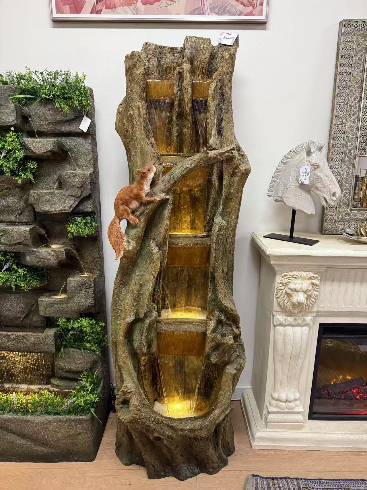 Ebor Tree Trunk Extra Tall Fountain Great Sound and Lights on each level Squirrel