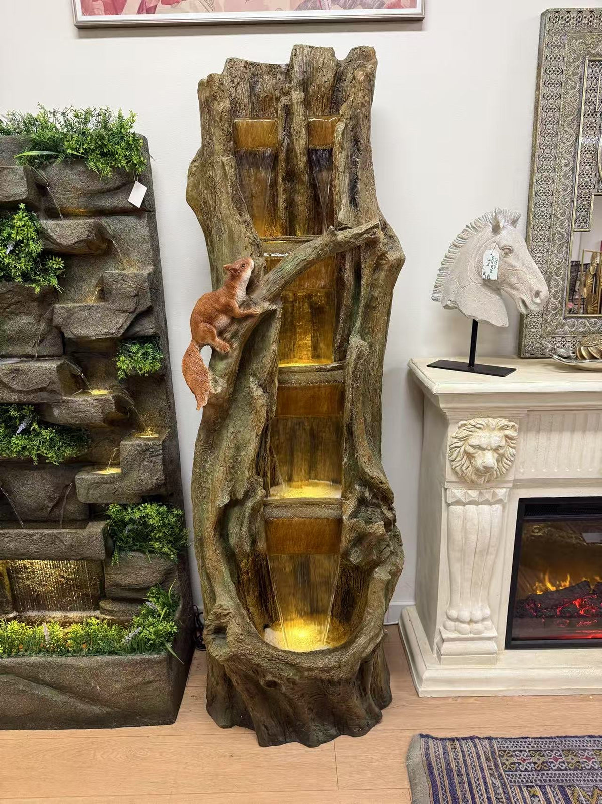 Ebor Tree Trunk Extra Tall Fountain Great Sound and Lights on each level Squirrel