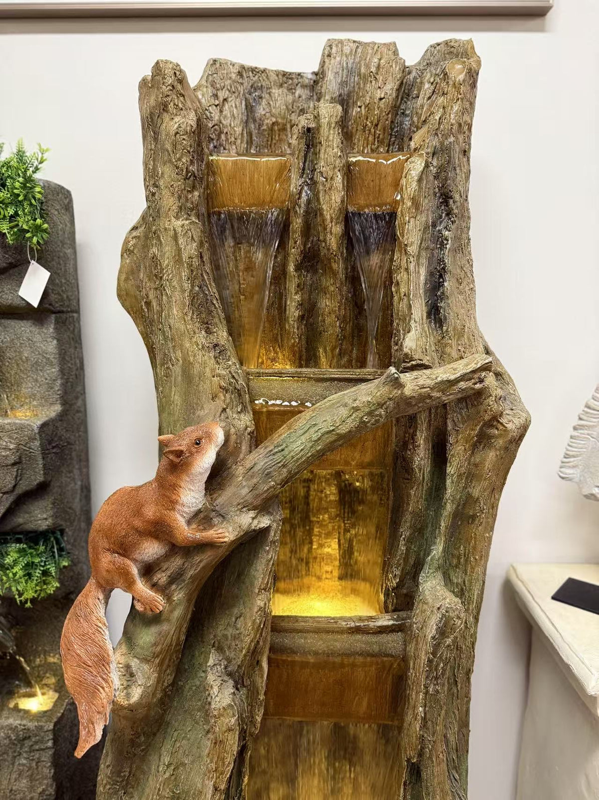 Ebor Tree Trunk Extra Tall Fountain Great Sound and Lights on each level Squirrel