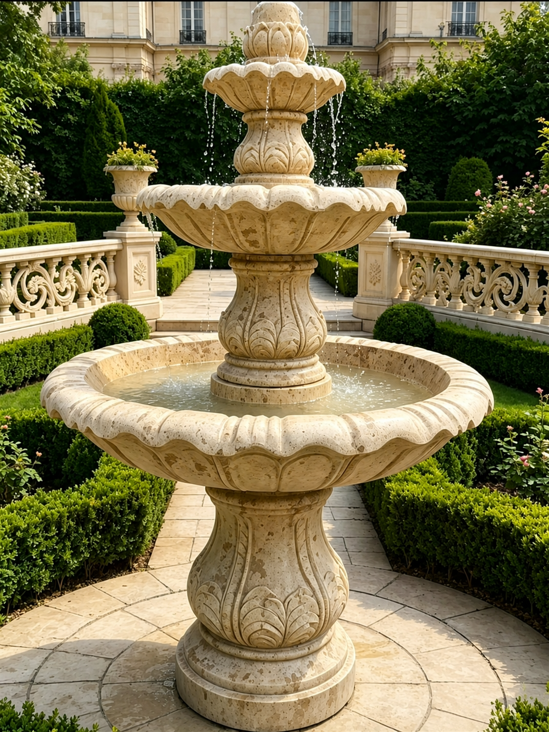 Ivory Crown Custom 3-Tier Free-Standing Marble Fountain – 2m Tall, No Pond
