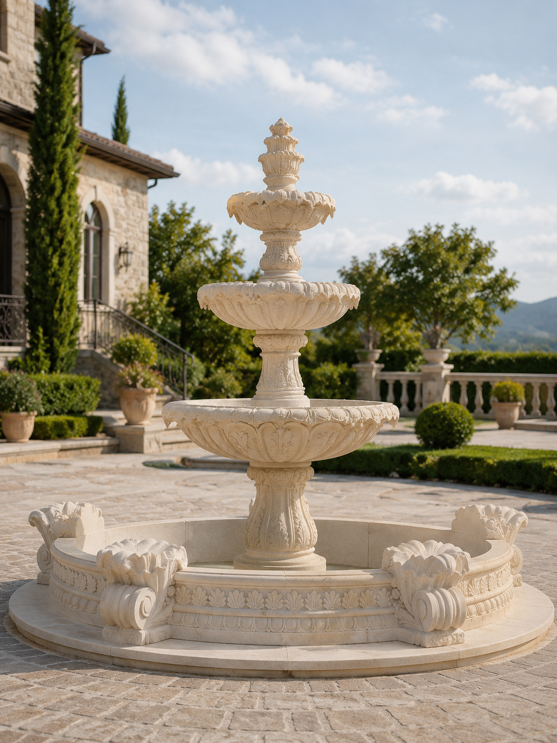 Moonlit Cascade Custom Cascading 3-Tier Marble Fountain – 3.1m Tall |