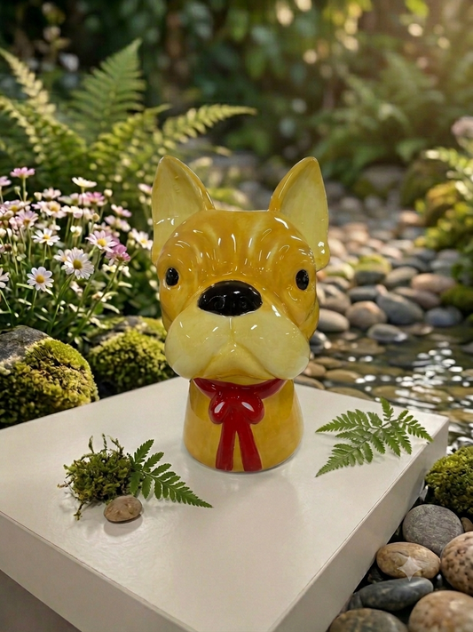 FRENCH BULLDOG HEAD VASE YELLOW DOLOMITE PERFECT GIFT COLLECTORS ITEM
