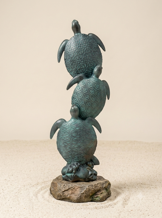 Tortoga Blue Turtle Collection Stacking 3 Blue Turtles on Black Stand