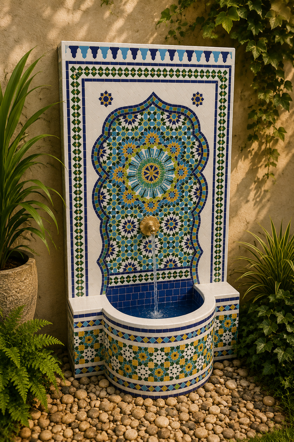 Handcrafted Moroccan Fountain - Authentic Zellige Mosaic Tile