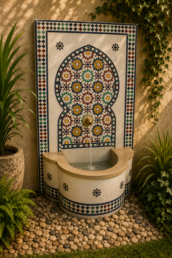 Large Moroccan Zellige Mosaic Tile Water Fountain