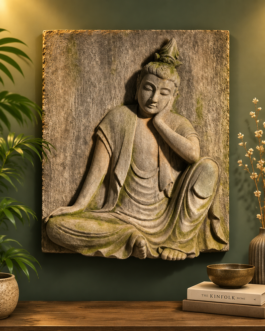 SABIA RECTANGLE BUDDHA WALL PLAQUE, GREY & GREEN,