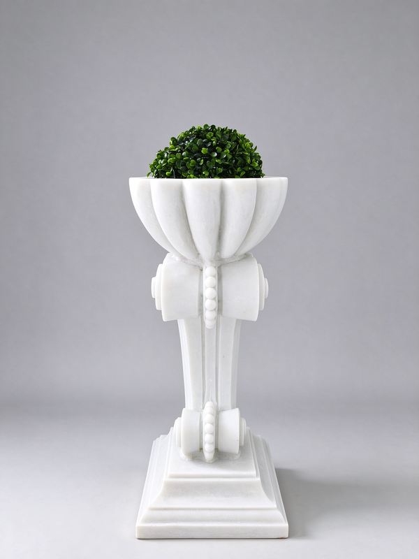 Antorcha Scroll Pedestal Planter with Artificial Topiary