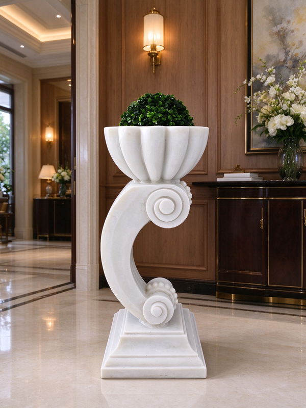 Antorcha Scroll Pedestal Planter with Artificial Topiary