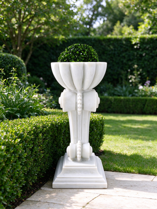 Antorcha Scroll Pedestal Planter with Artificial Topiary