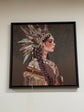 Native American Woman Printed Canvass Tapestry Texture Wall with 3D Jewellery Head Band