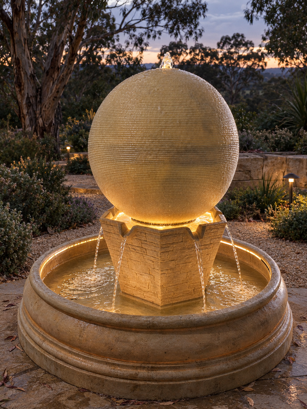 Orbe Grand Sphere Fountain in Sandstone