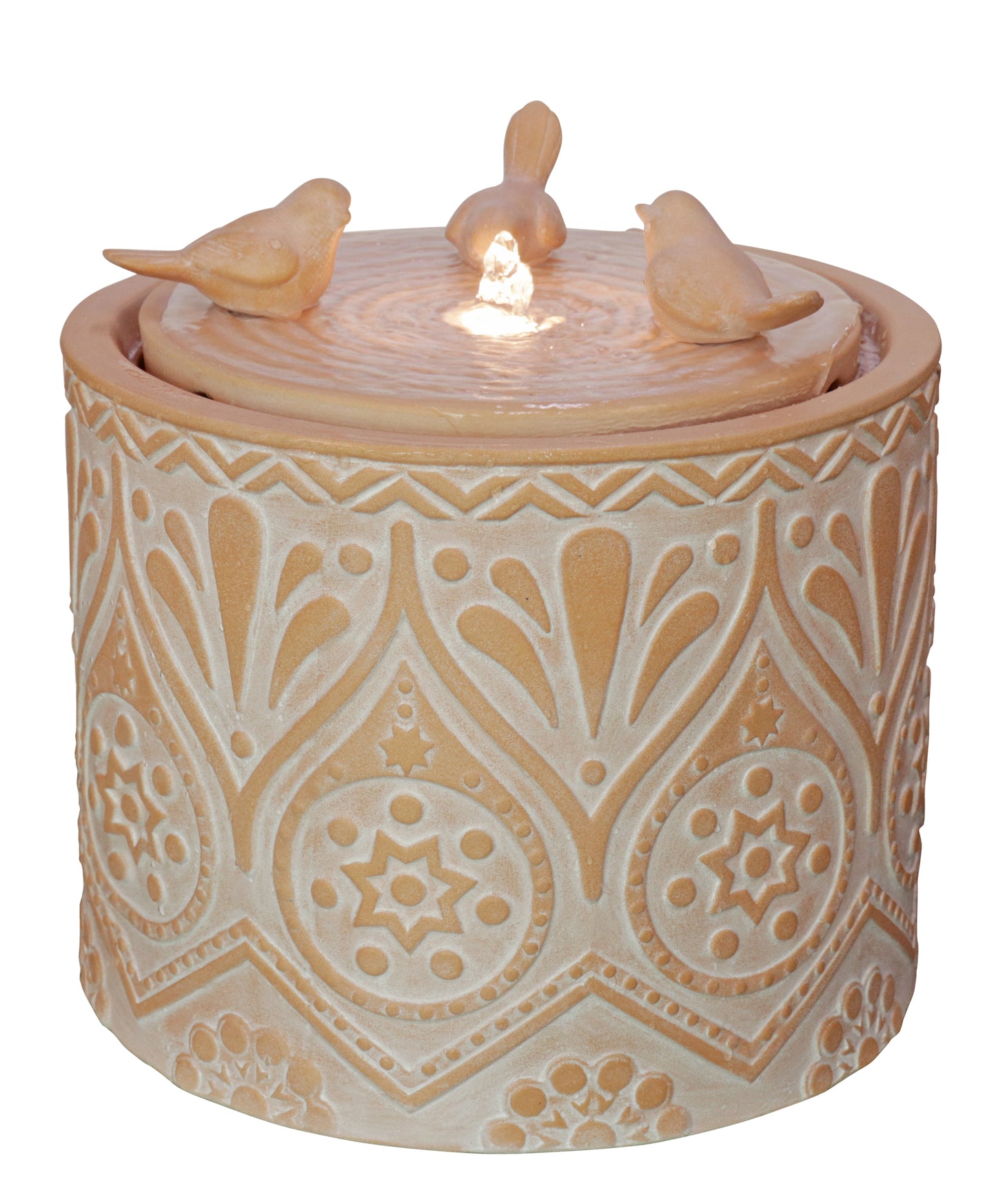 Balanegra Ceramic Water Feature in Clay Terracotta Earthy Colours with 3 Birds