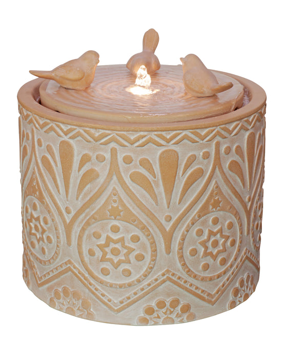 Balanegra Ceramic Water Feature in Clay Terracotta Earthy Colours with 3 Birds