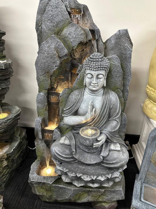 Peace Masterpiece Buddha Water Feature with Rain Mountain Effect
