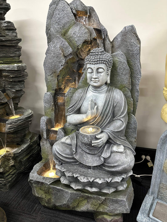 Peace Masterpiece Buddha Water Feature with Rain Mountain Effect