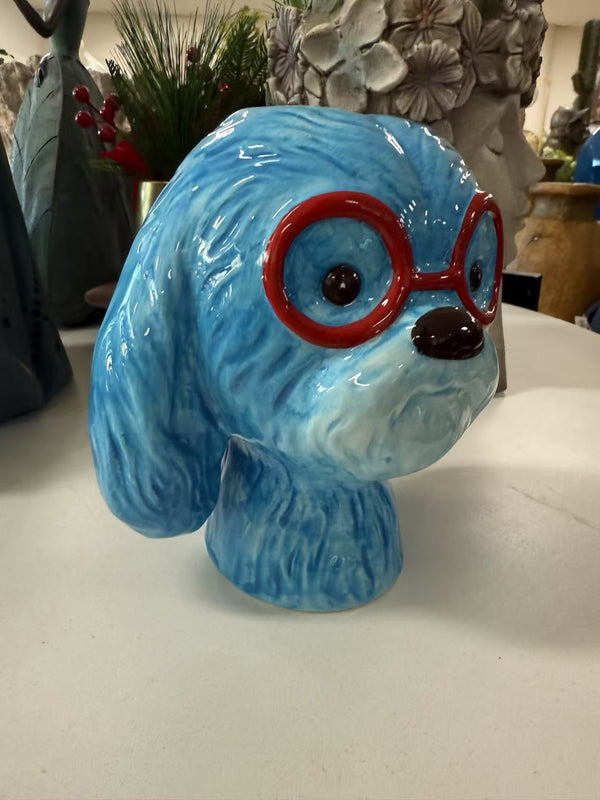 SCRUFFY DOG HEAD VASE BLUE DOLOMITE