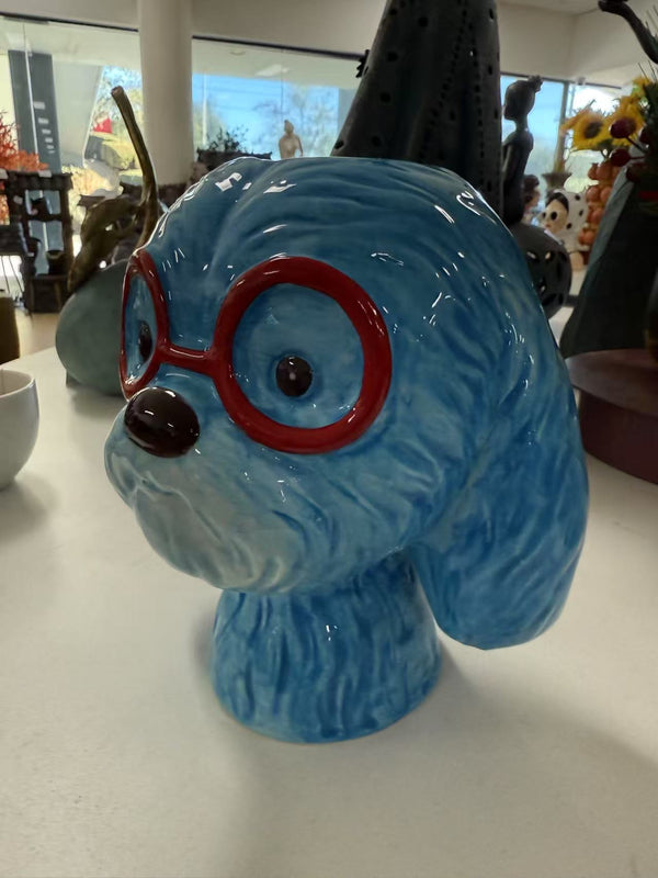 SCRUFFY DOG HEAD VASE BLUE DOLOMITE