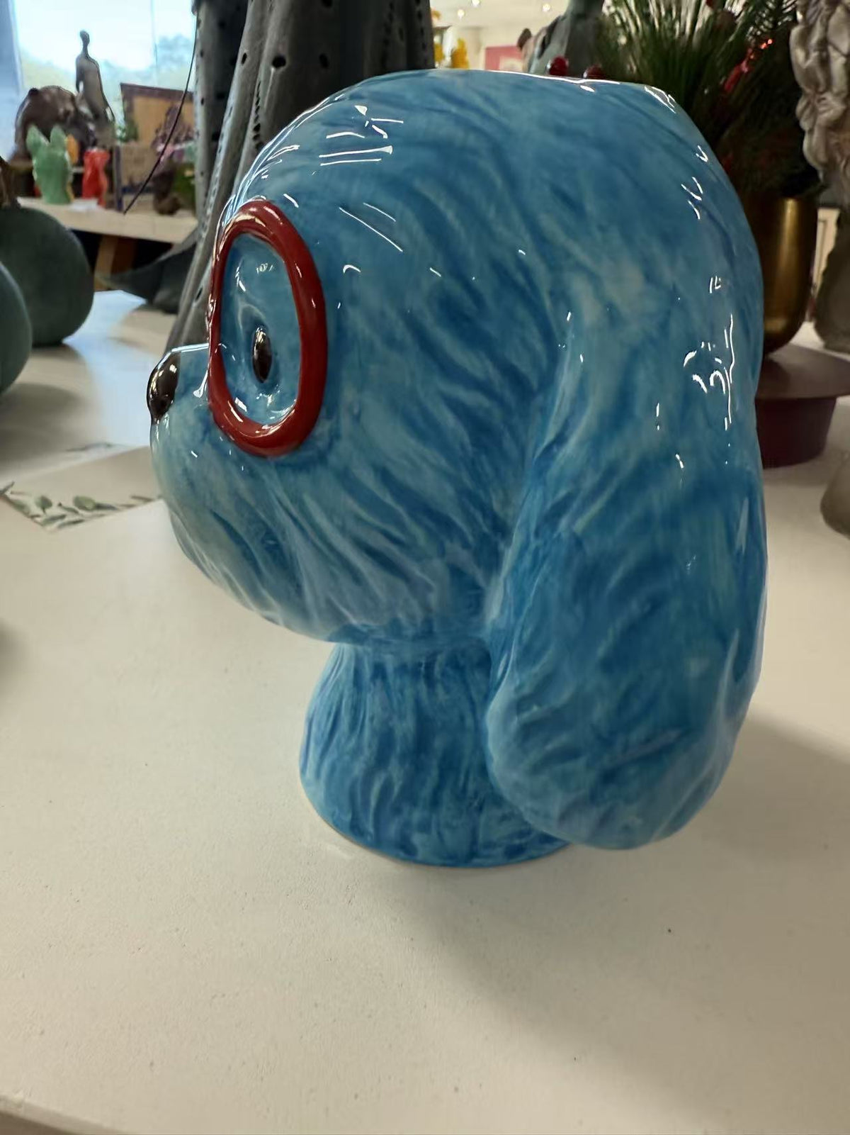 SCRUFFY DOG HEAD VASE BLUE DOLOMITE