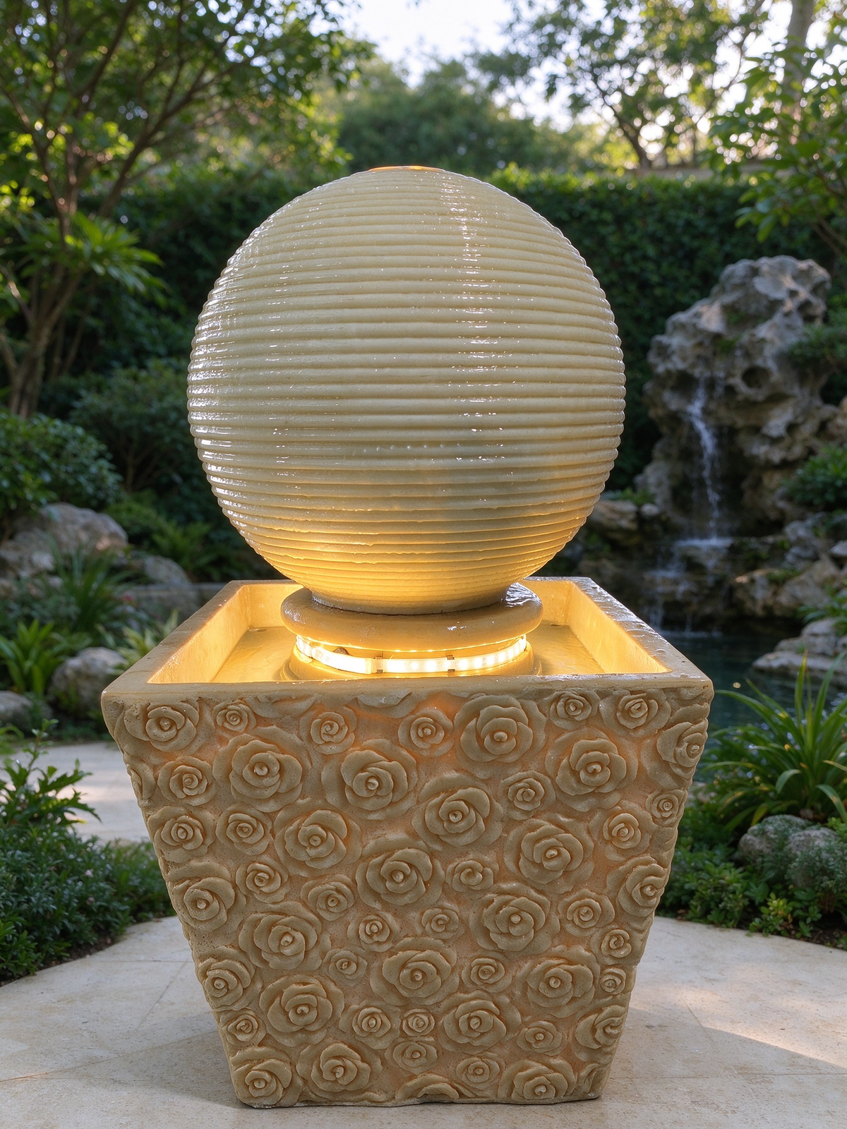 Rosaleda Rose Sphere Fountain in Beige