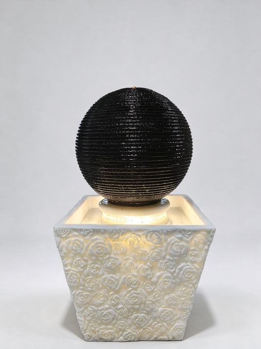 Rosaleda Rose Sphere Fountain in Black & White