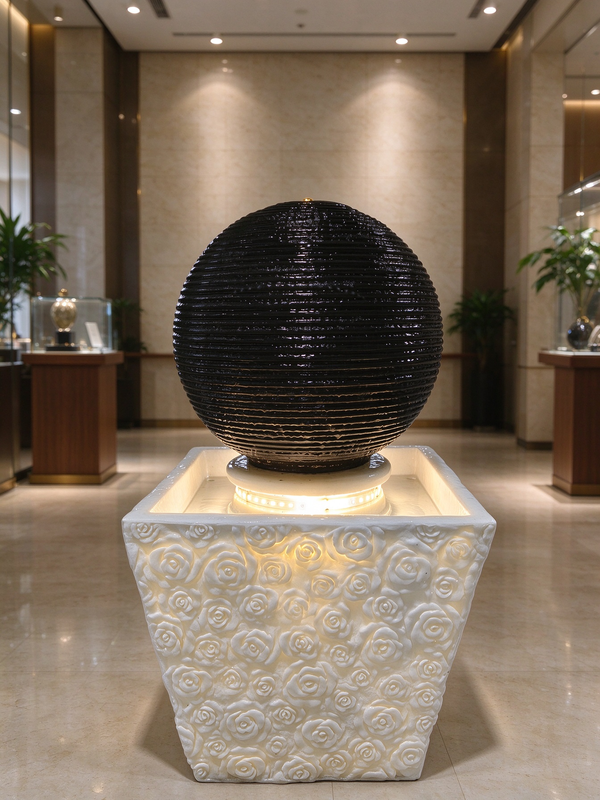 Rosaleda Rose Sphere Fountain in Black & White