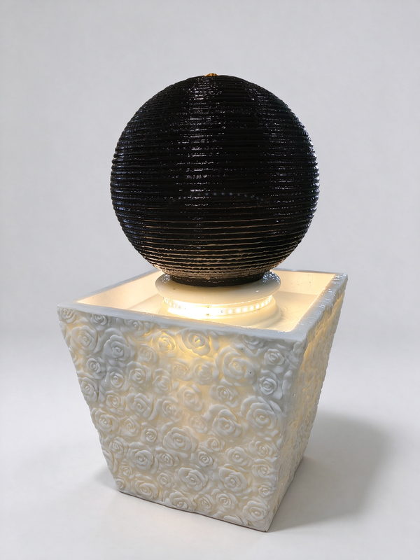 Rosaleda Rose Sphere Fountain in Black & White