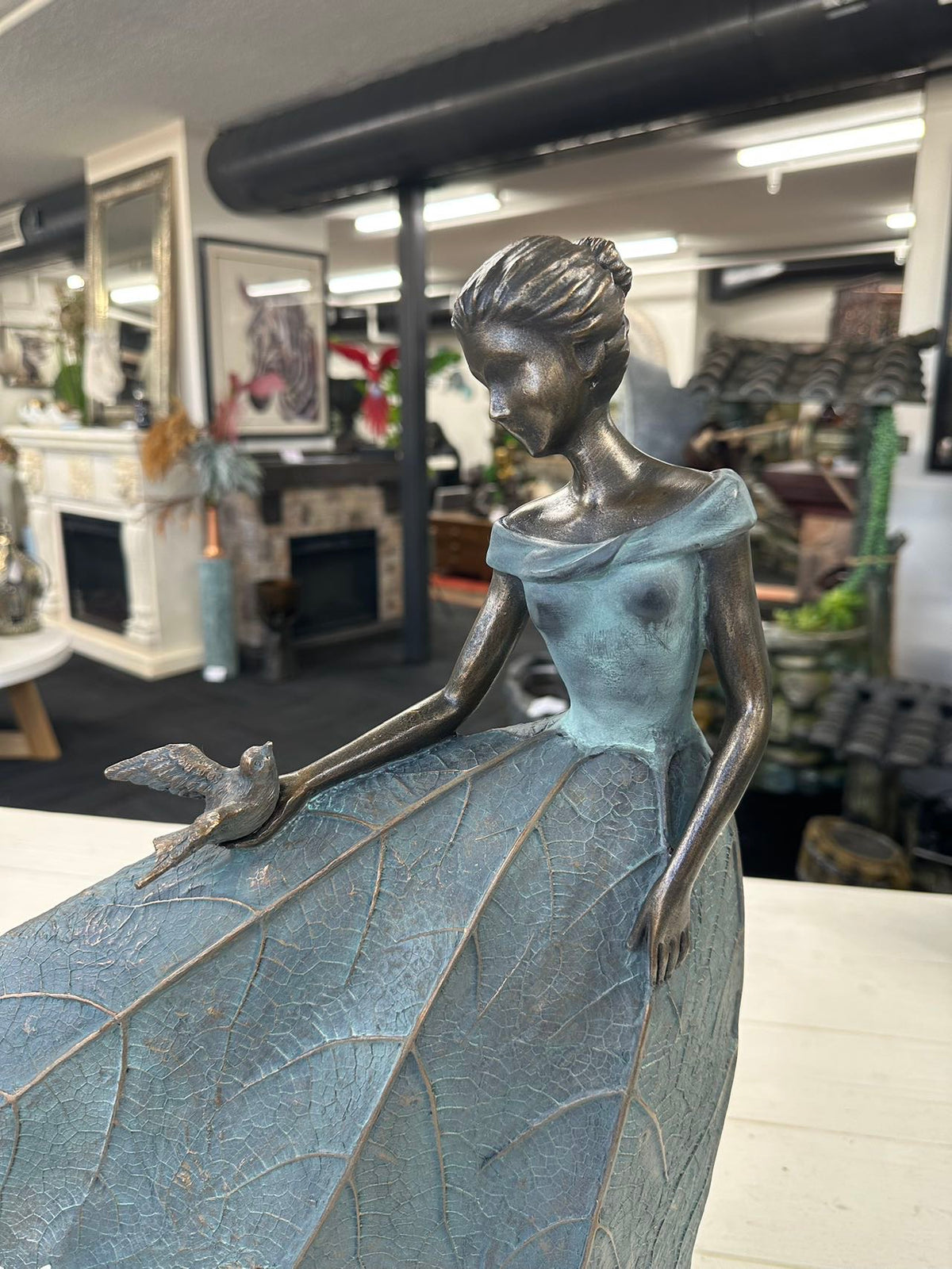 Meskina Elegant Lady in Bronze with Blue Leaves Dress New Collection
