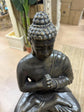 Joy Buddha Statue Black Gold Cement Fibre Material Outdoor