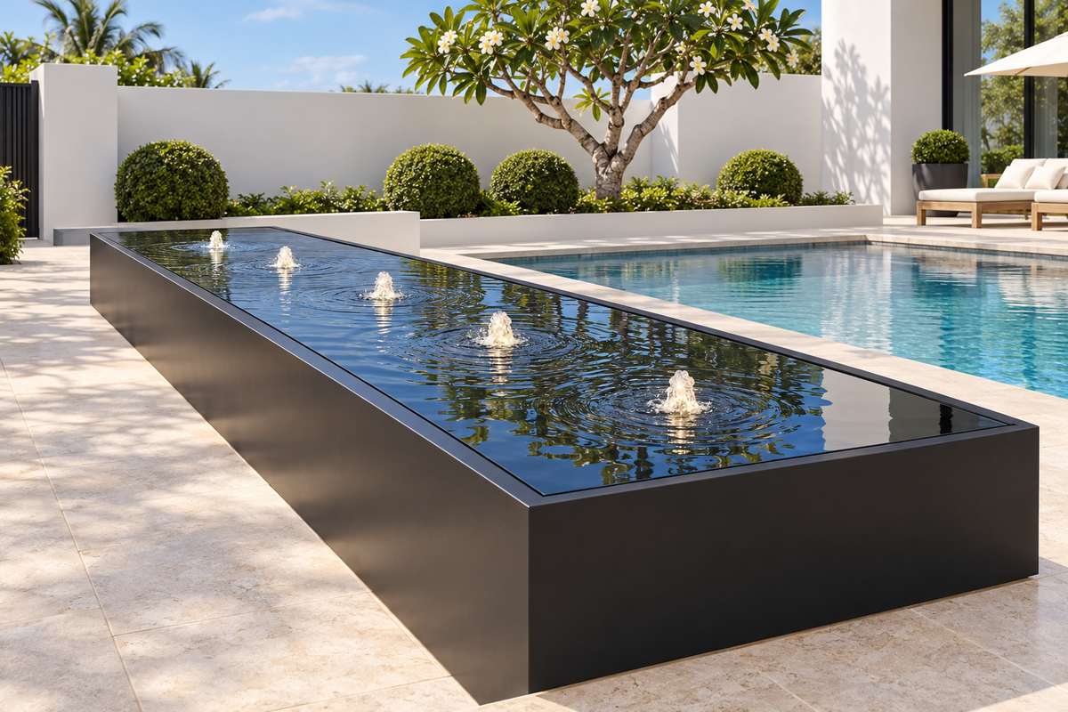 Azabache Black Corten Steel Water Table Fountain with 5 Warm White Lights EAT 28 Oct Sydney