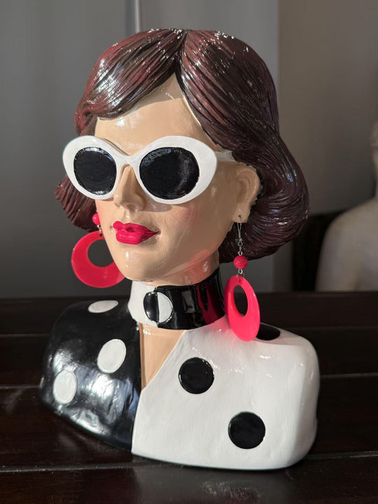 Catwalk Bust Head with Earrings in Vivid Colours Ceramic Finish