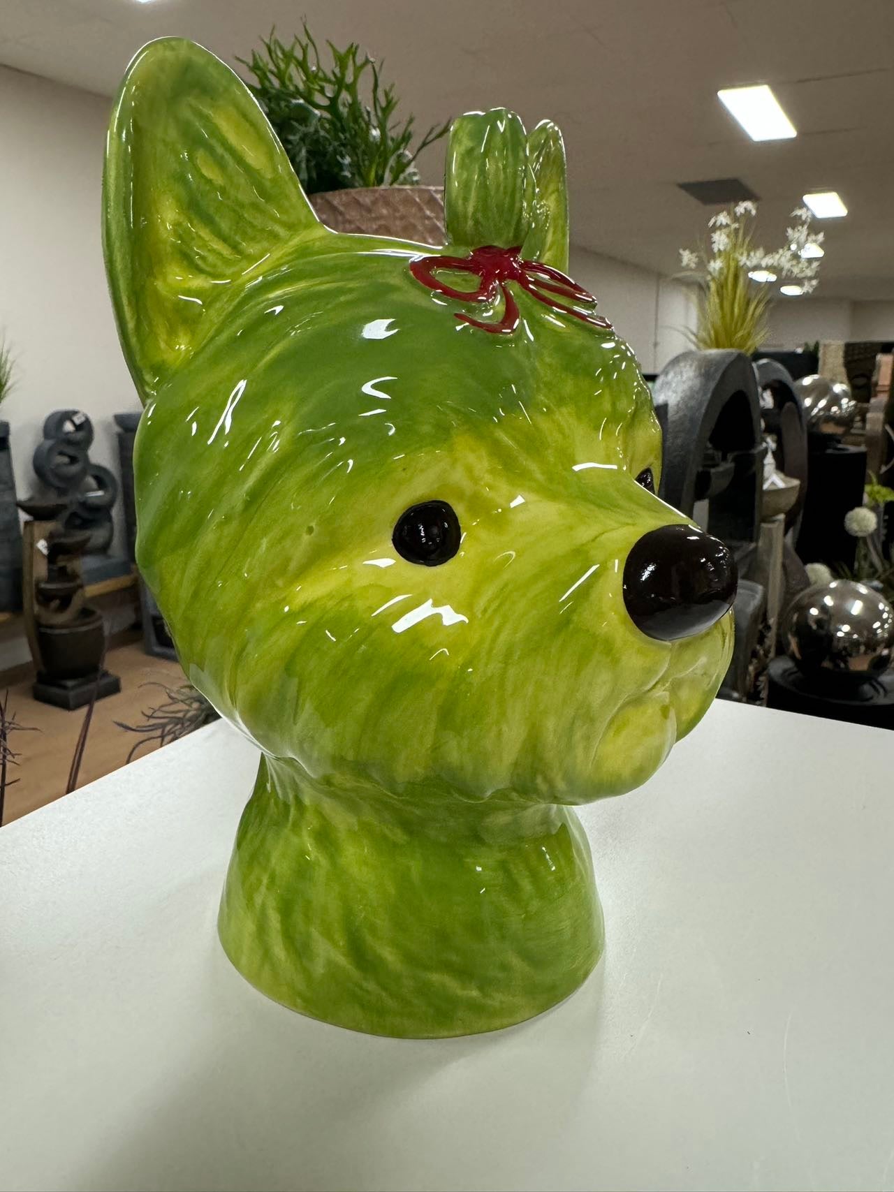 YORKSHIRE TERRIER HEAD VASE GREEN DOLOMITE PERFECT GIFT