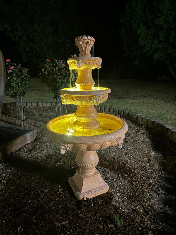 Marbella 4-Tier Water Fountain Lions Terracotta Unique Colour & Design