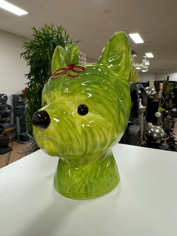 YORKSHIRE TERRIER HEAD VASE GREEN DOLOMITE PERFECT GIFT
