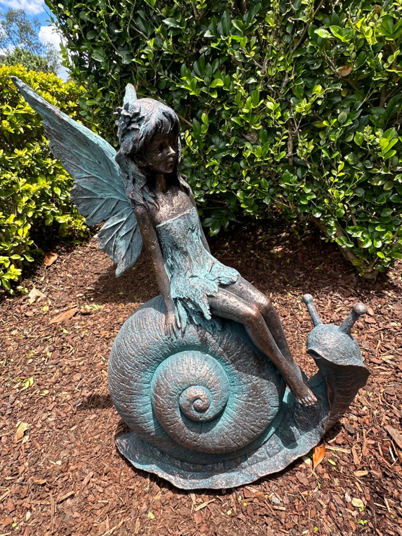 Fairy on Snail Garden Décor Ornament MGO Outdoor Landscaping Statue
