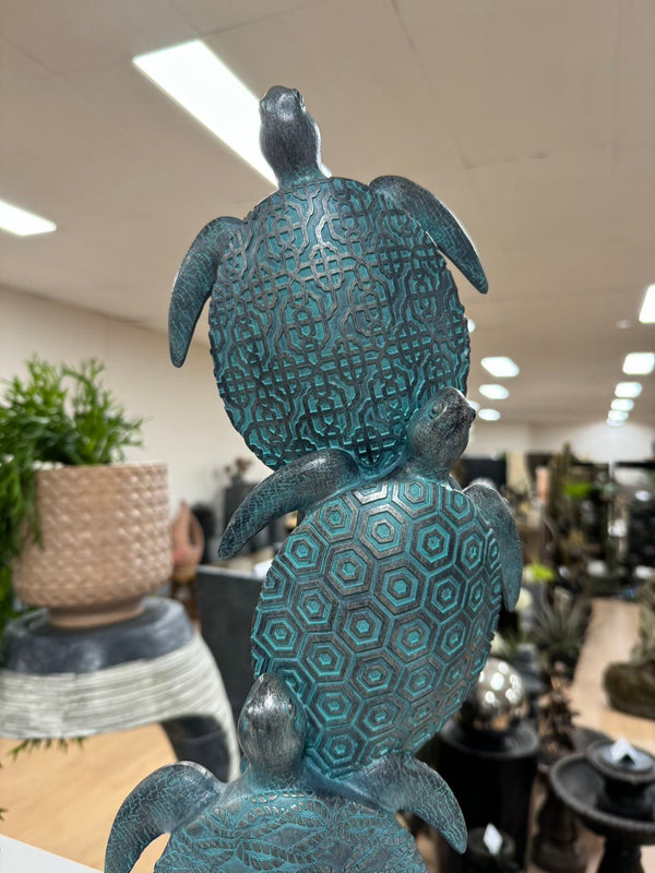 Tortoga Blue Turtle Collection Stacking 3 Blue Turtles on Black Stand