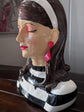 Famosa Bust Head with Earrings in Vivid Colours Ceramic Finish