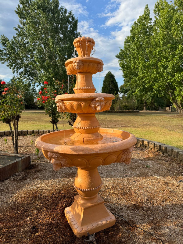 Marbella 4-Tier Water Fountain Lions Terracotta Unique Colour & Design